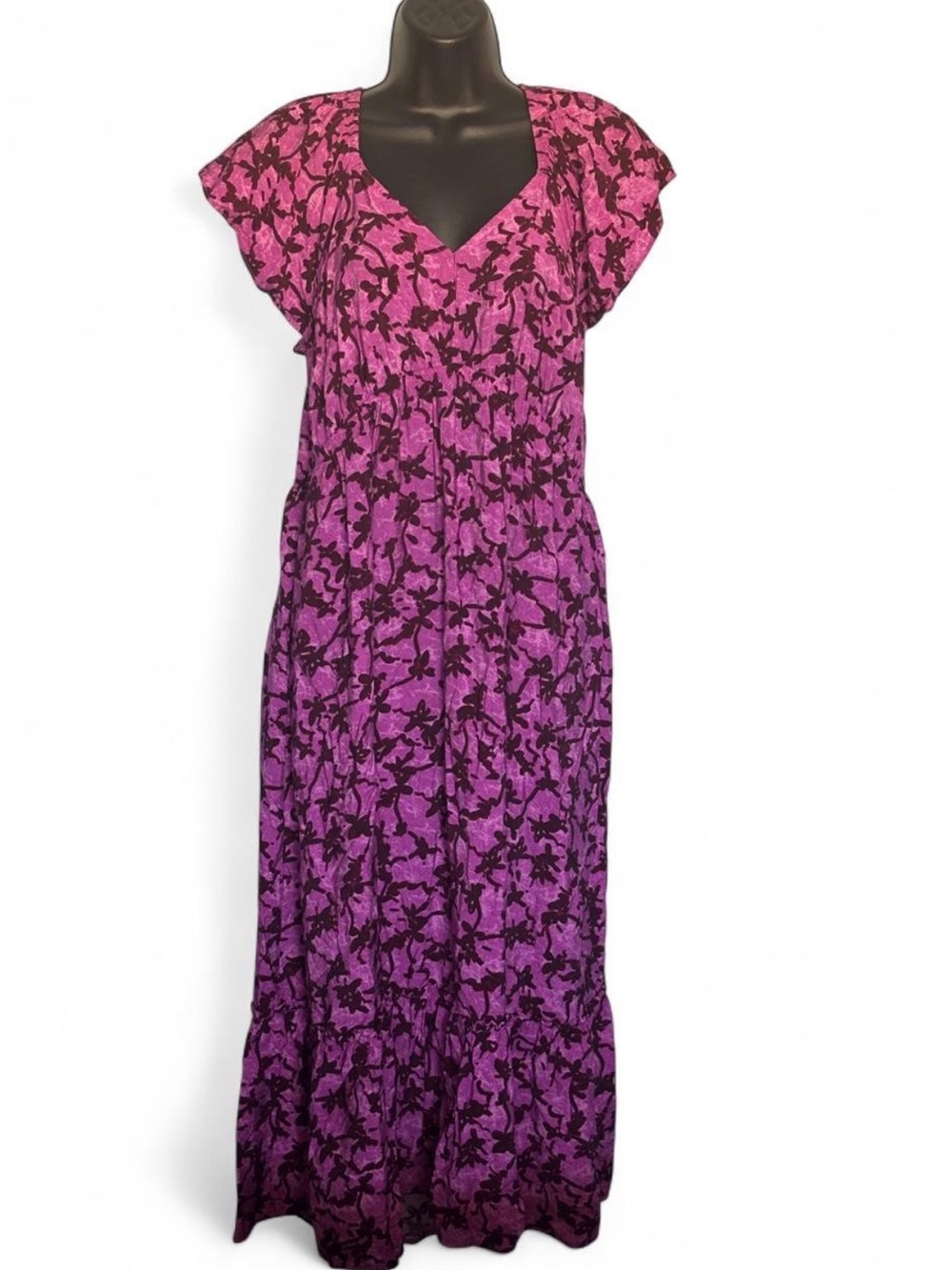 Terra & Sky Purple Floral Maxi Dress with Black Print Size 1XL excellent conditi